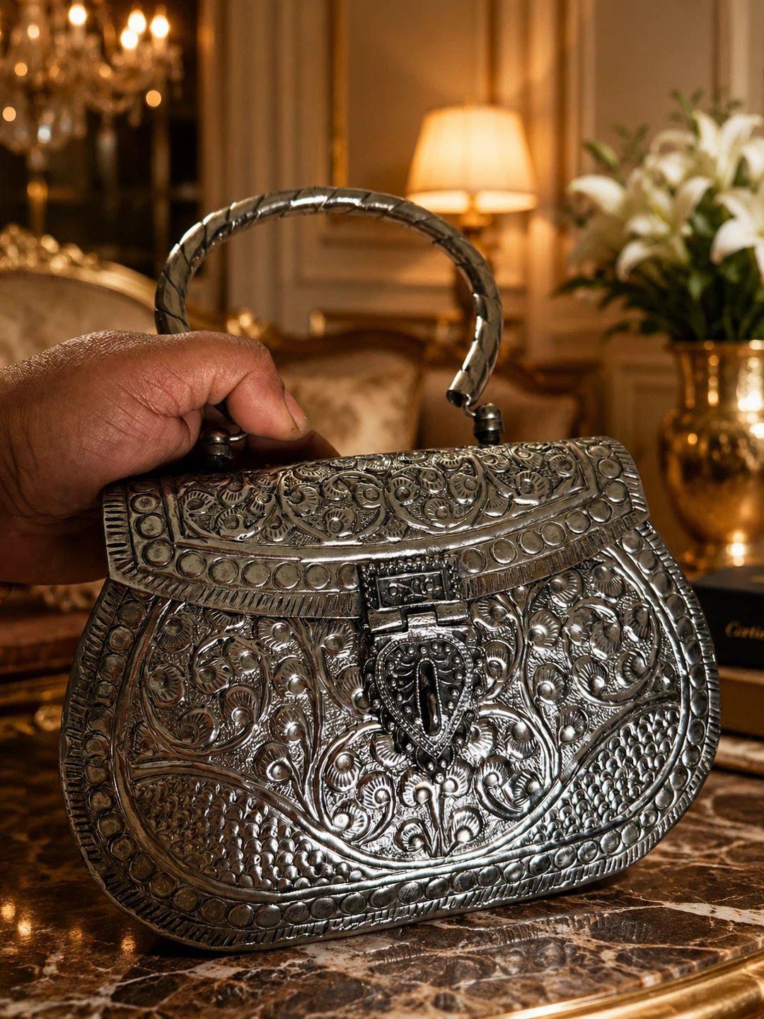 Ornate Silver Clutch Evening Bag - photo 3