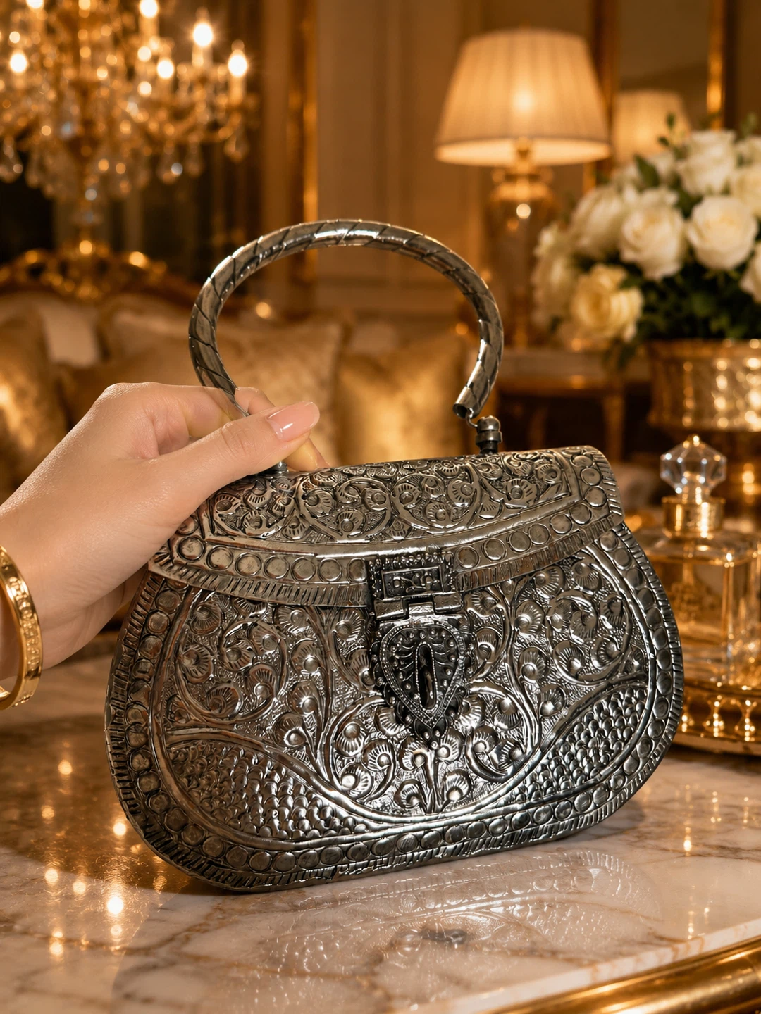 Ornate Silver Clutch Evening Bag - photo 4