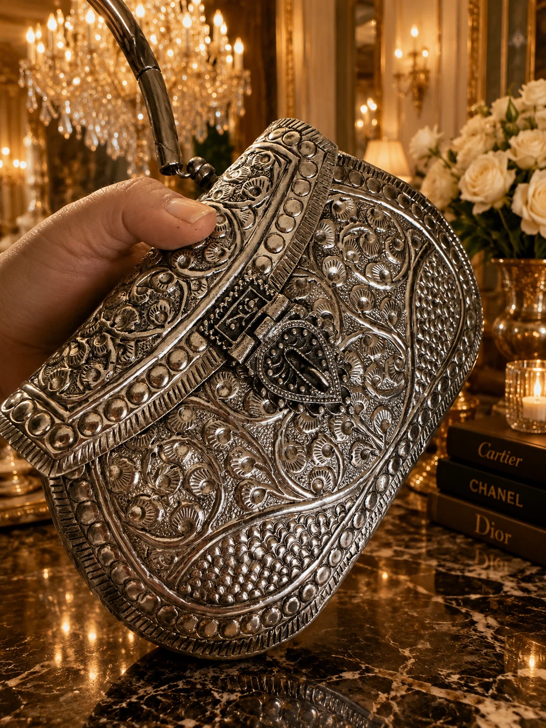Ornate Silver Clutch Evening Bag - photo 2