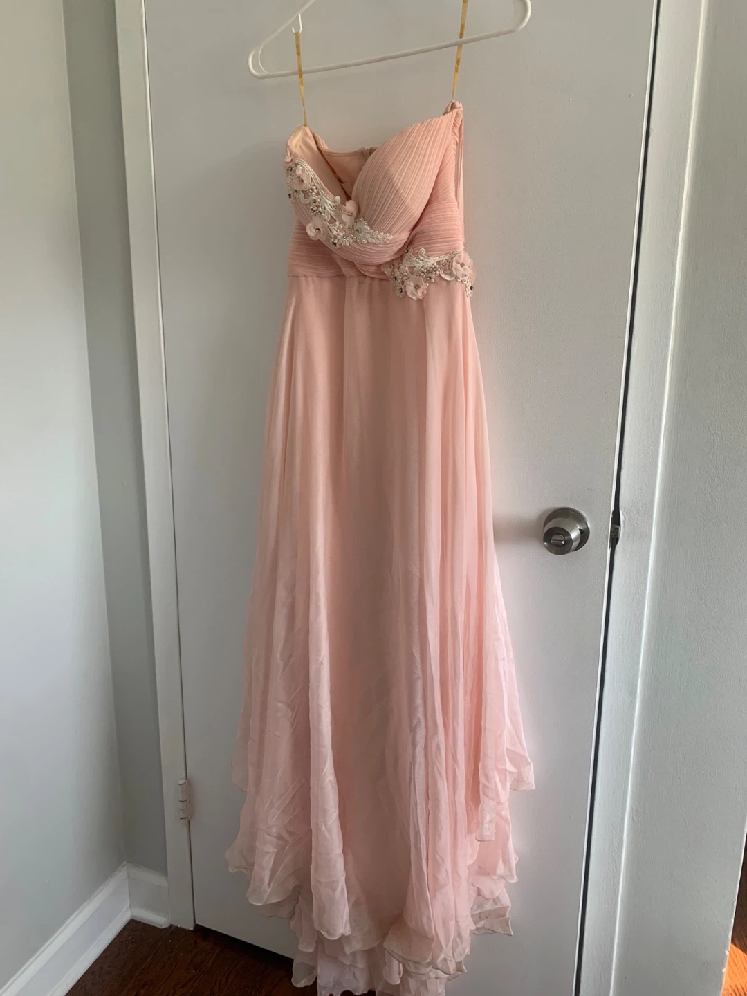 Pink Strapless Embellished Chiffon Gown / prom dress - photo 4