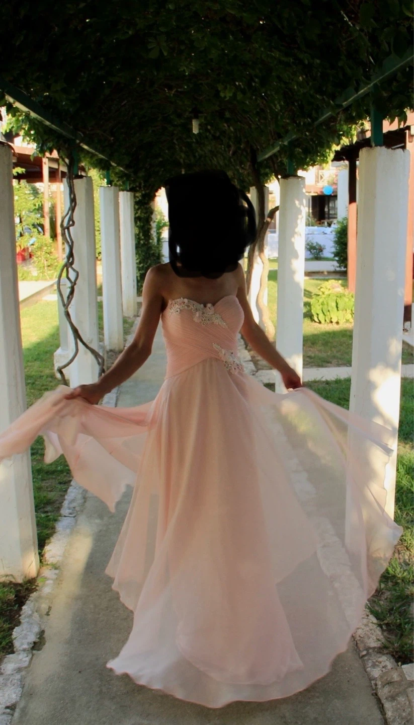 Pink Strapless Embellished Chiffon Gown / prom dress