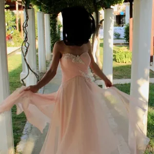 Pink Strapless Embellished Chiffon Gown / prom dress