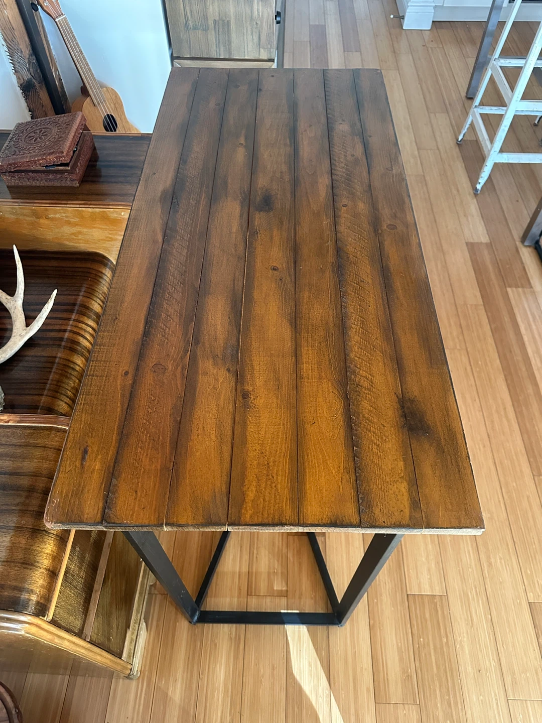 VINTAGE DARK PINE WOOD OFFICE DESK / CONSOLE TABLE - photo 5