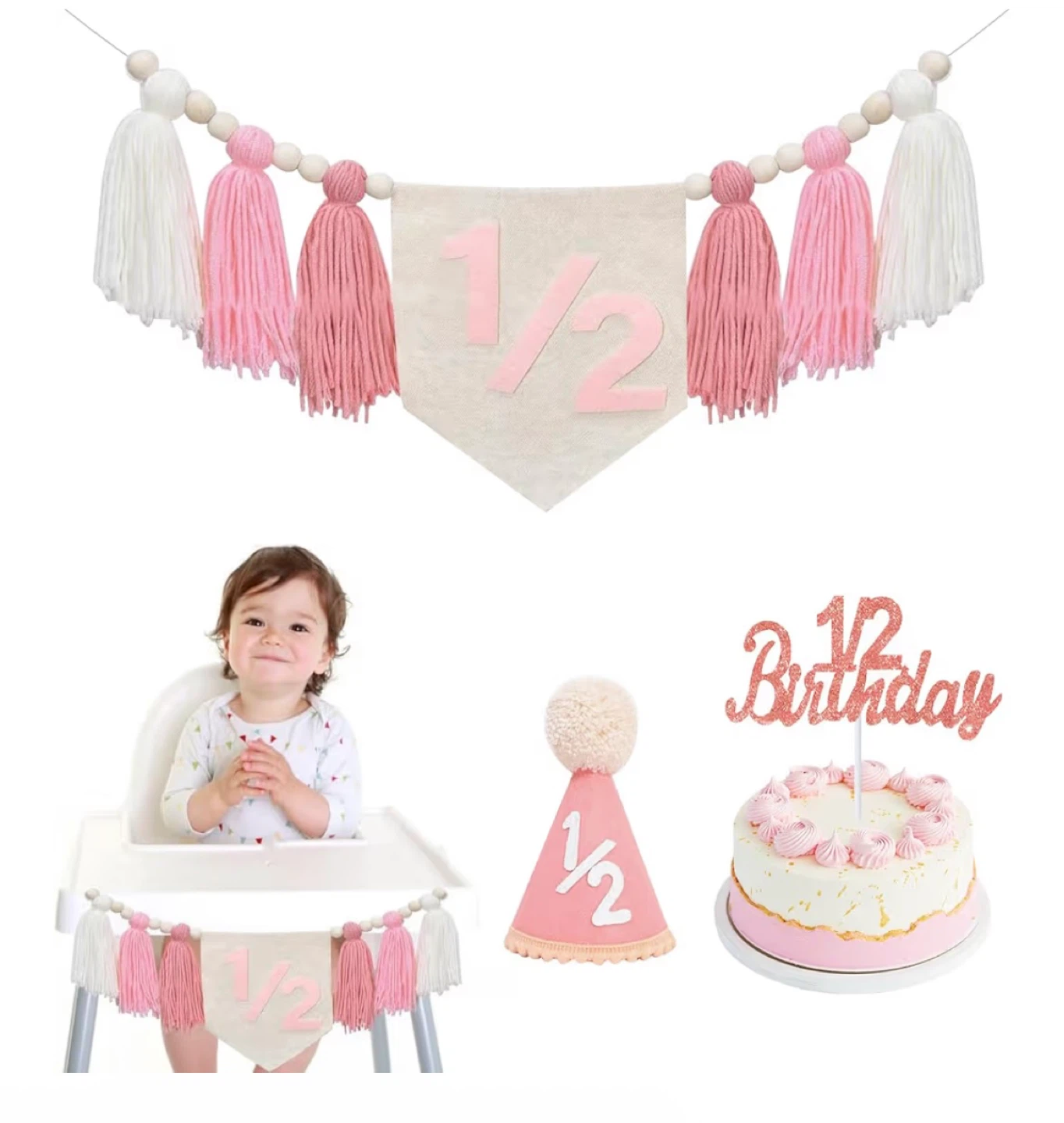 1/2 Birthday Party Banner & Cake Topper Set - photo 3