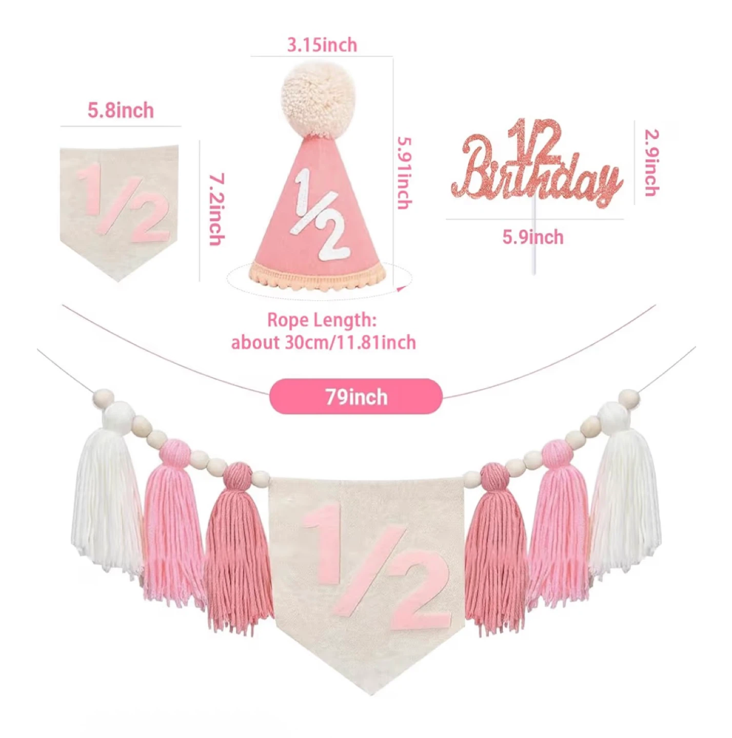 1/2 Birthday Party Banner & Cake Topper Set - photo 2