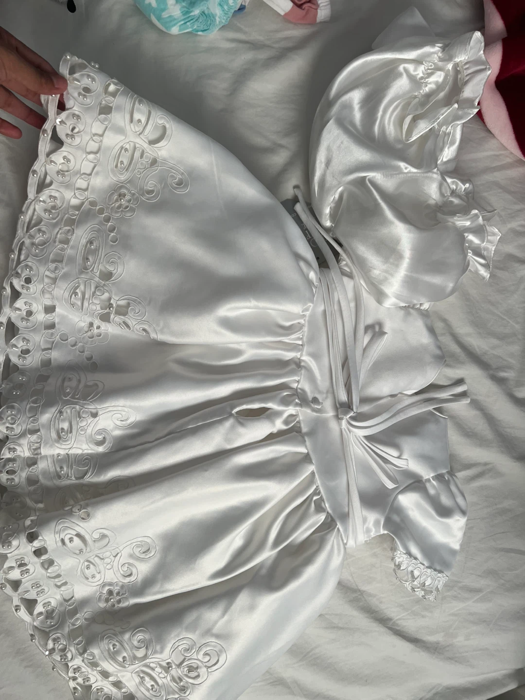 White Christening Gown with Bonnet and Sleeves