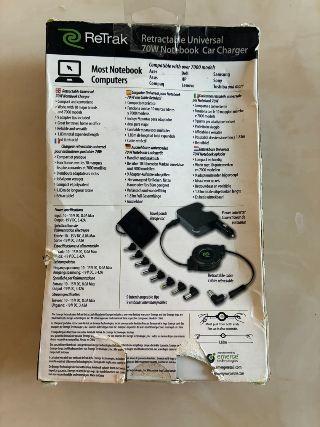 ReTrak Retractable Universal 70W Notebook Car Charger - photo 2