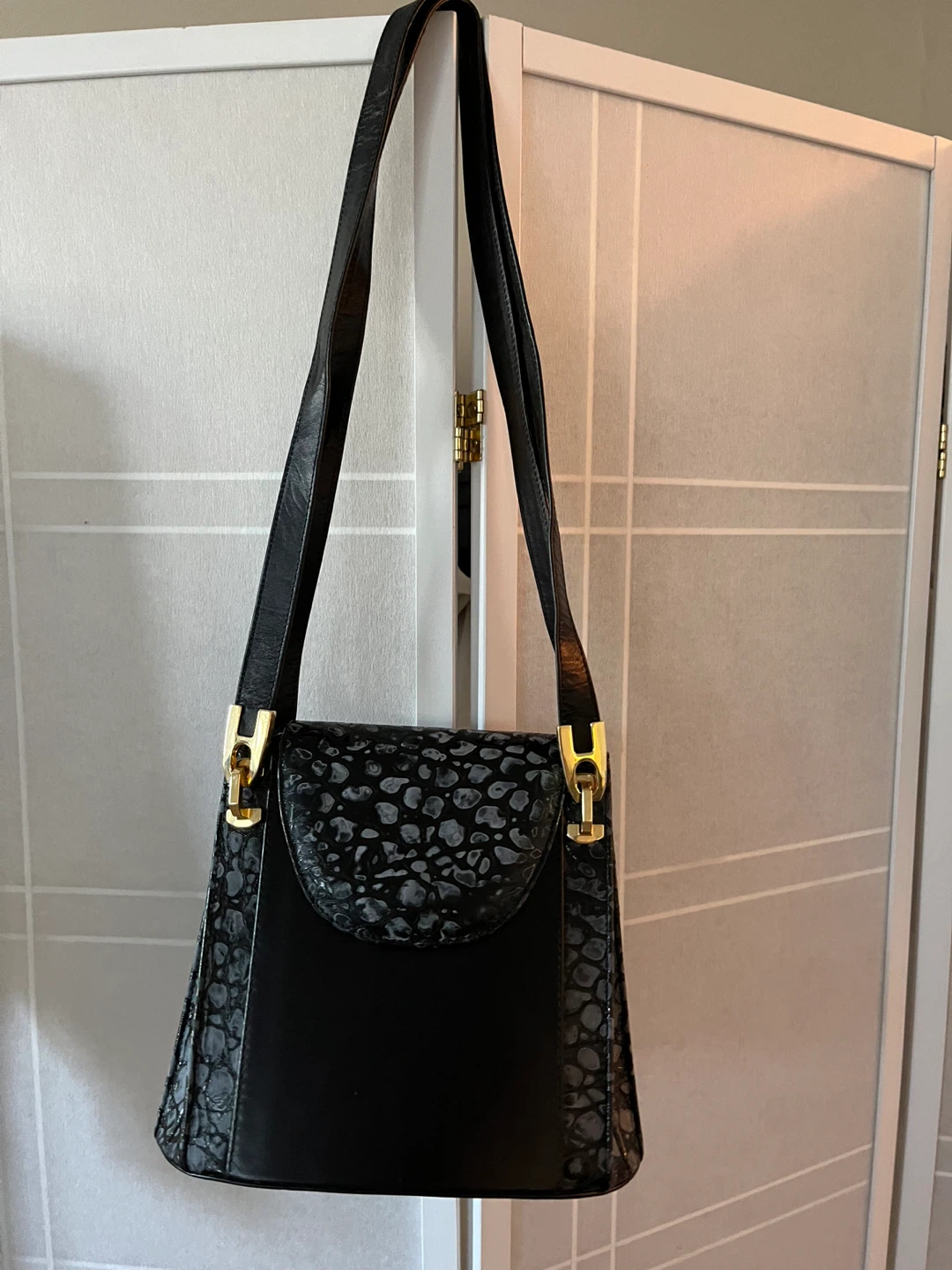 Black Shoulder Bag with Embossed Accents - photo 3