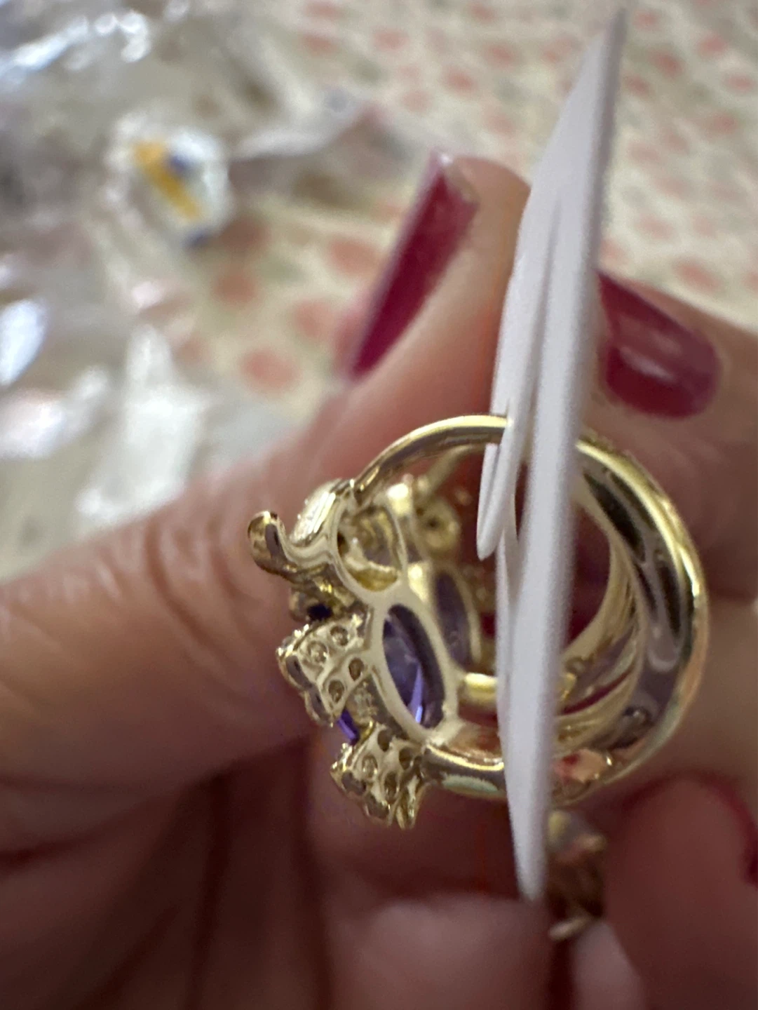 Gold laminated Winnie the Pooh earrings with purple stones - photo 2