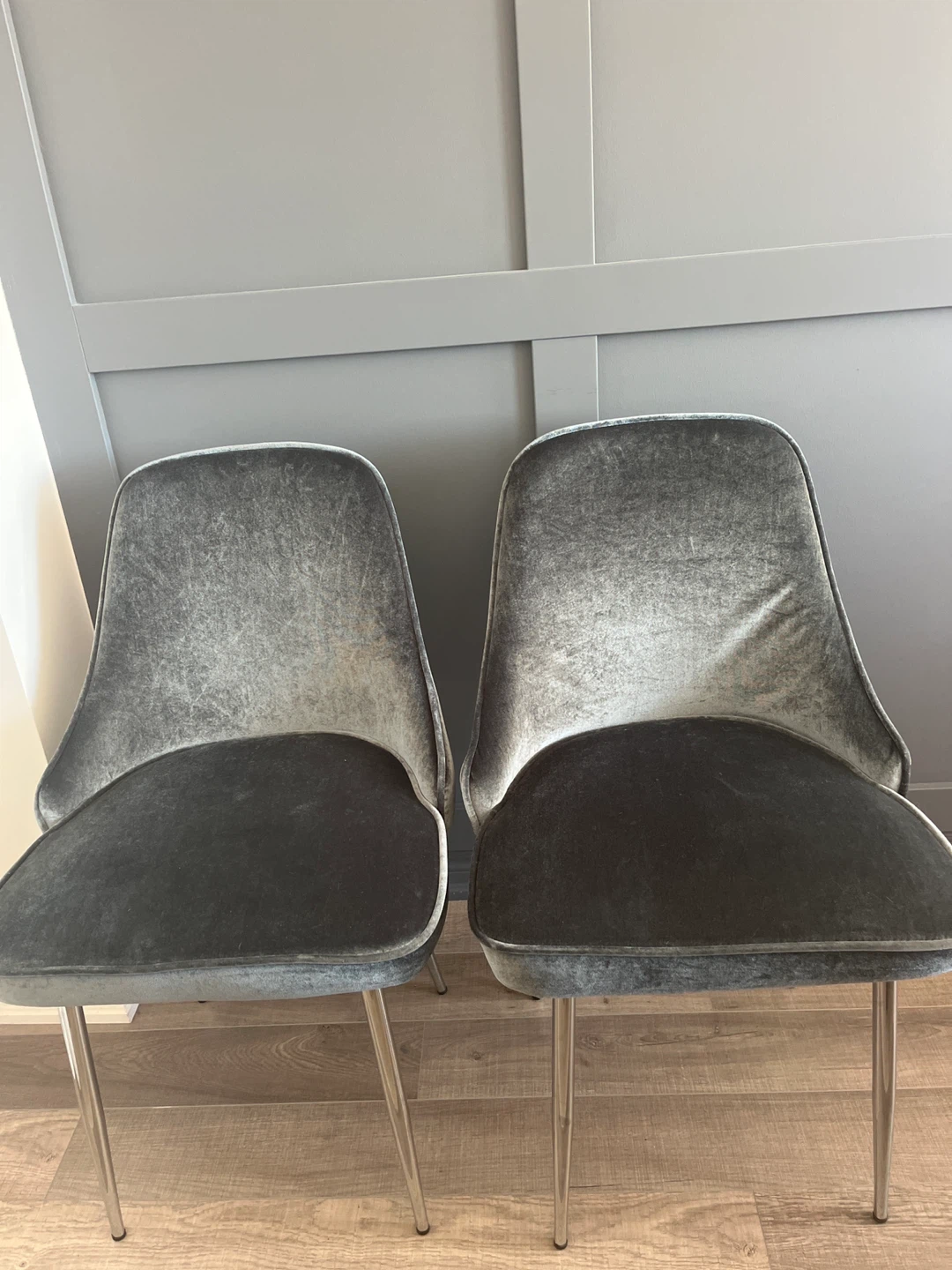 Set of 2 Blue Grey Velvet Accent Chairs