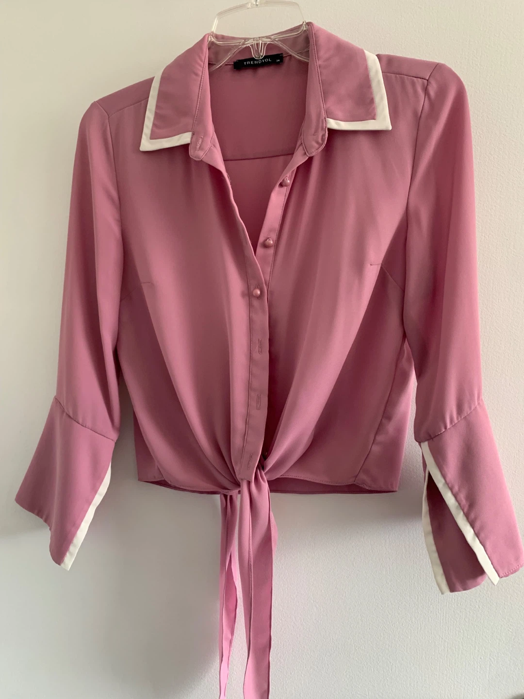 Pink Blouse with White Collar