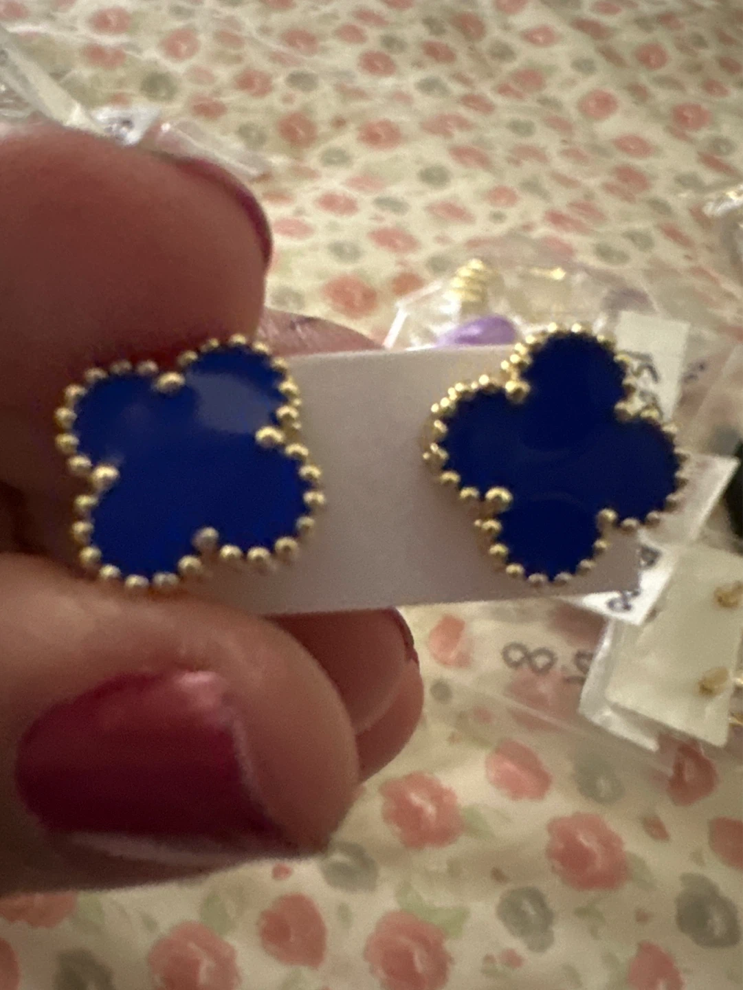 Blue Clover Earrings with Gold Trim