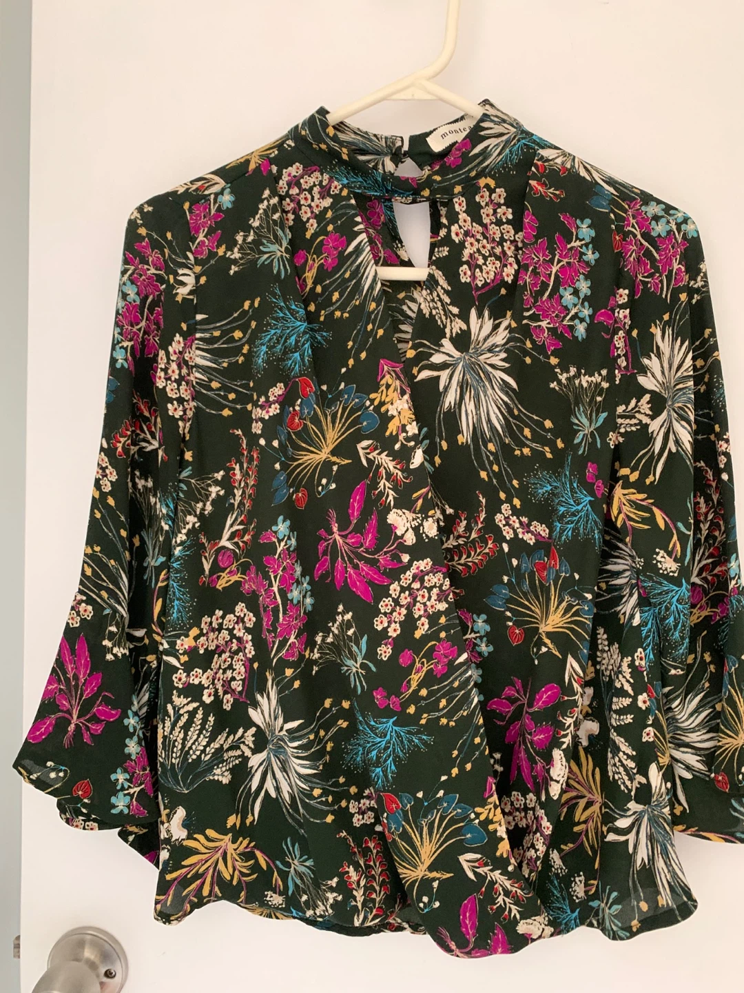 Monteau Floral Print Mock Neck Blouse