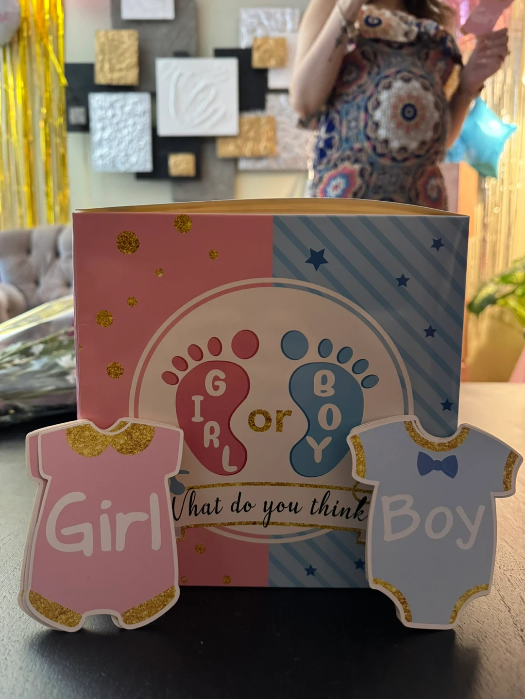Gender Reveal Party Box with Girl and Boy Cutouts