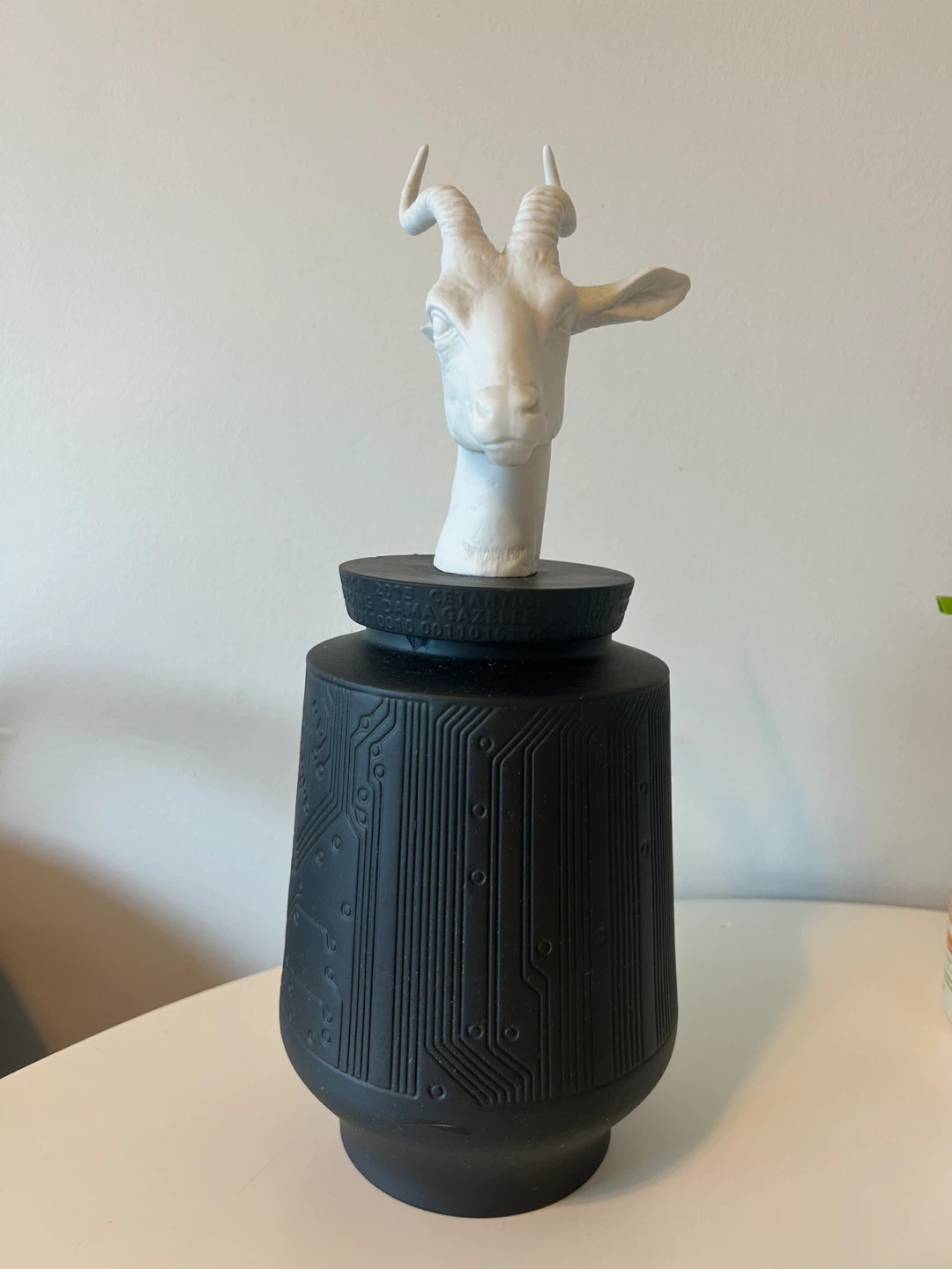 White Gazelle Head Sculpture on Black Base - photo 3
