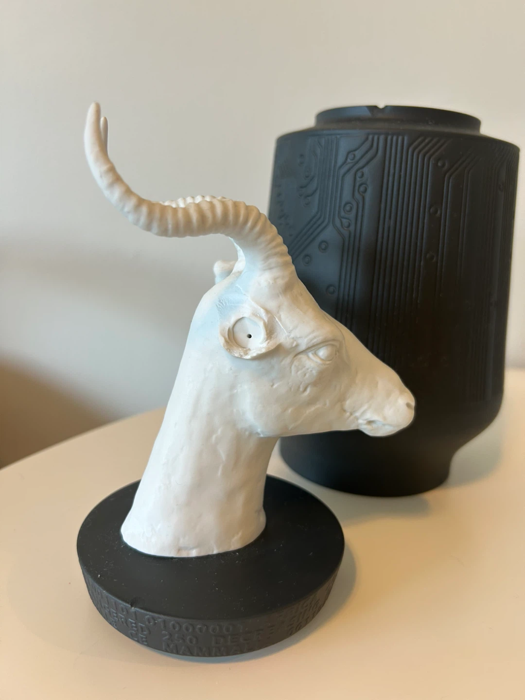 White Gazelle Head Sculpture on Black Base - photo 2
