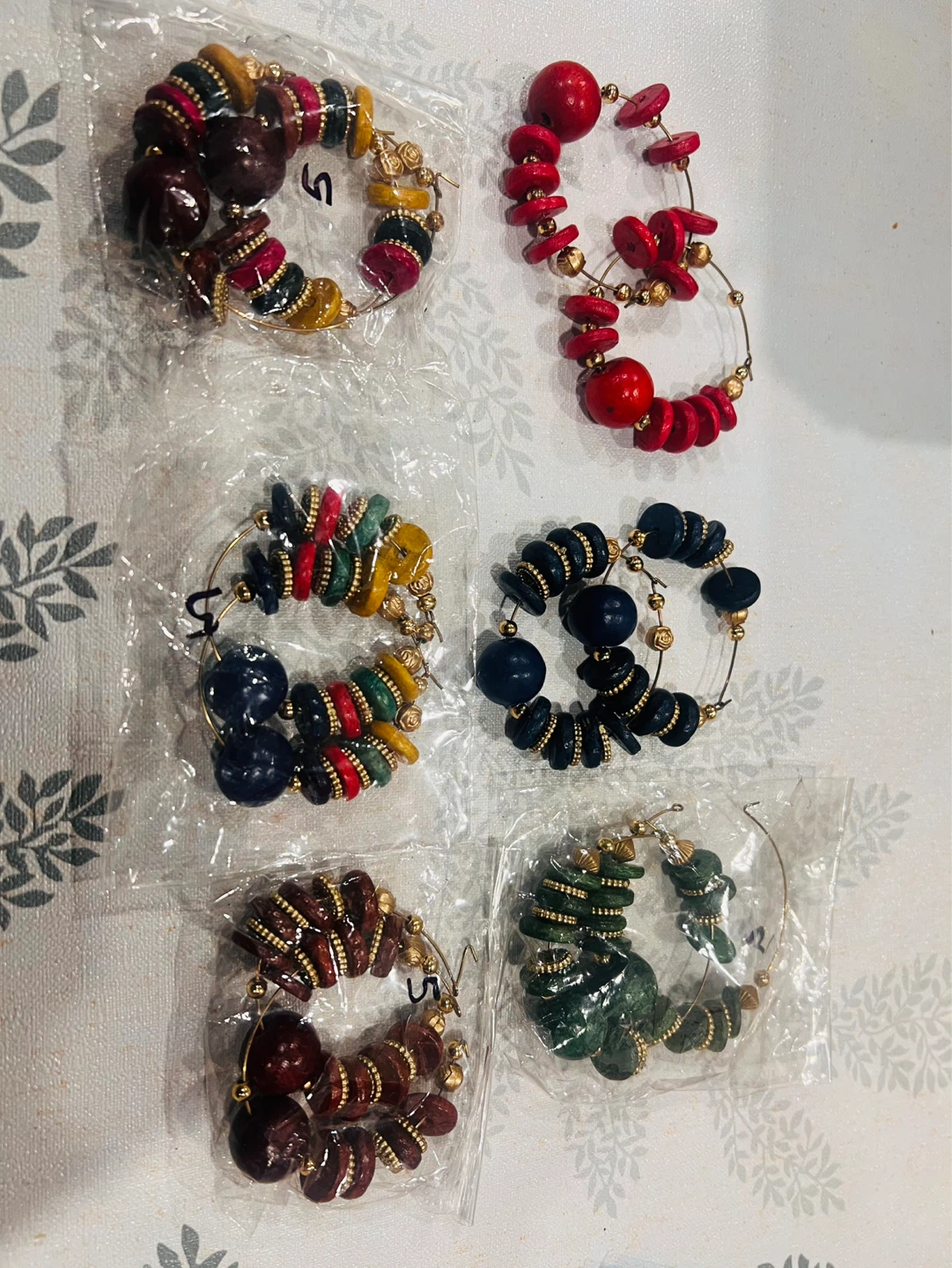 Set of 6 Beaded Hoop Earrings- one free