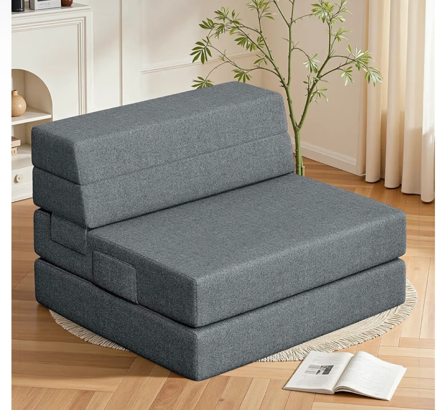 Grey Folding Foam Sofa Bed - Twin Size