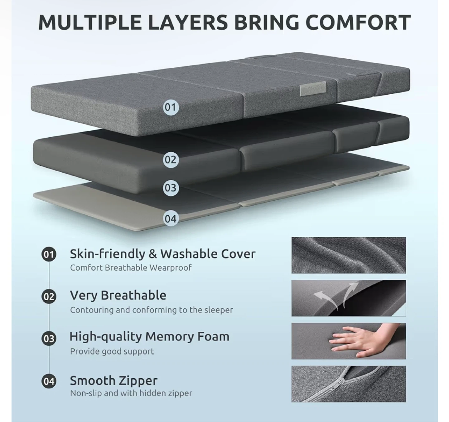 Grey Folding Foam Sofa Bed - Twin Size - photo 3