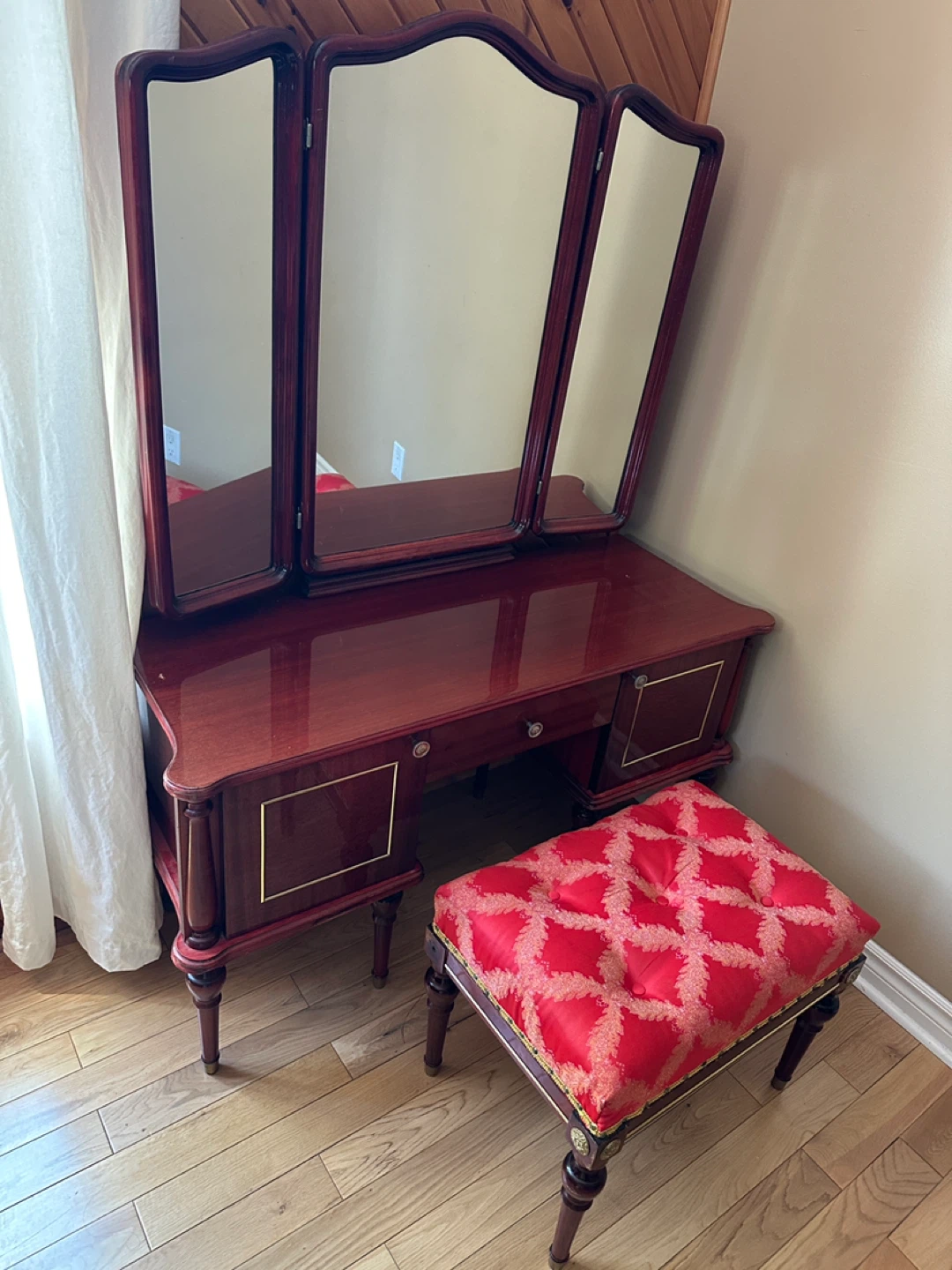 Vintage French Regency Mahogany Vanity with Stool (CAN DELIVER)