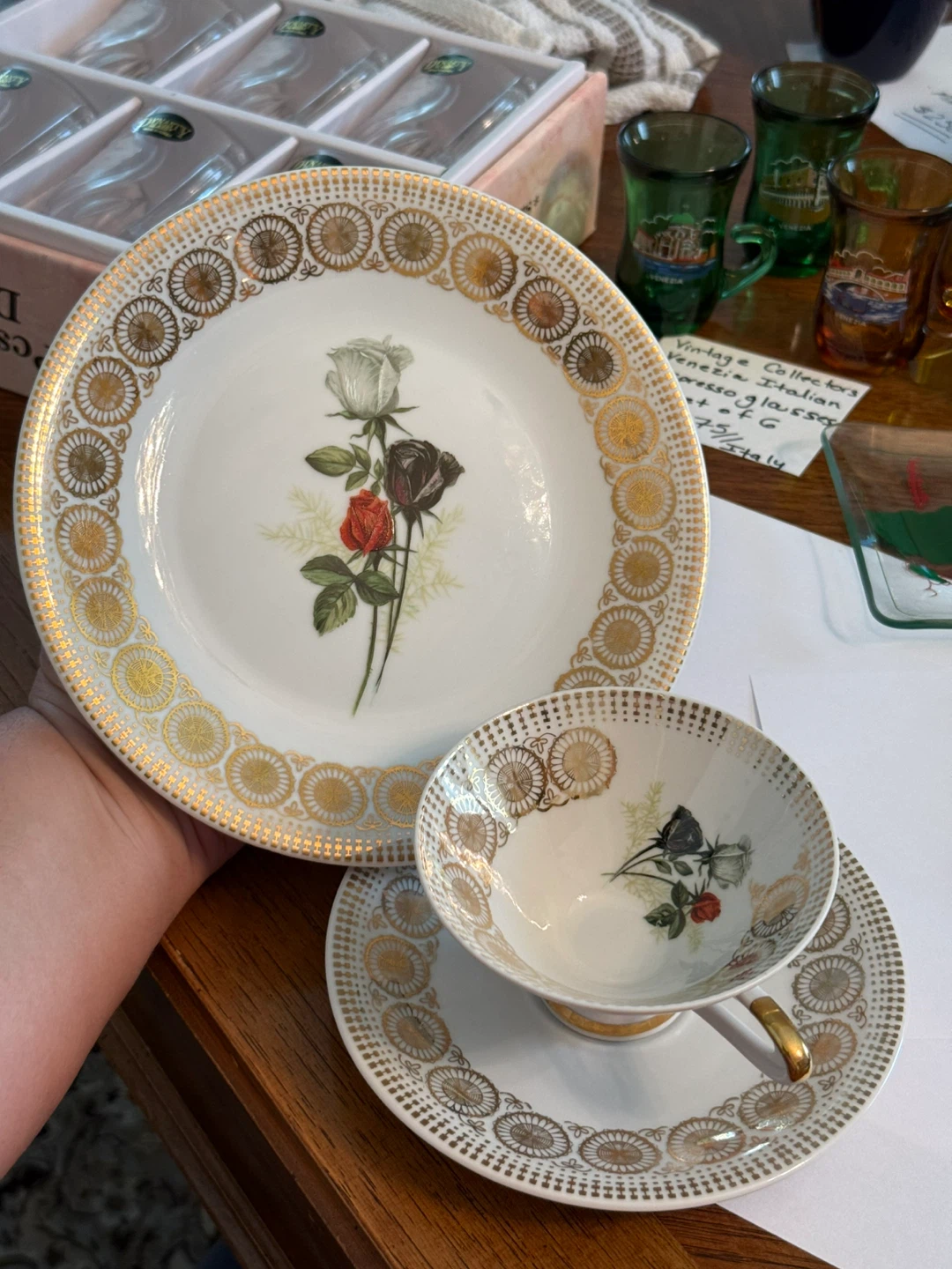 Bavaria Hand-Painted Tea Cup, Saucer, and Plate Set