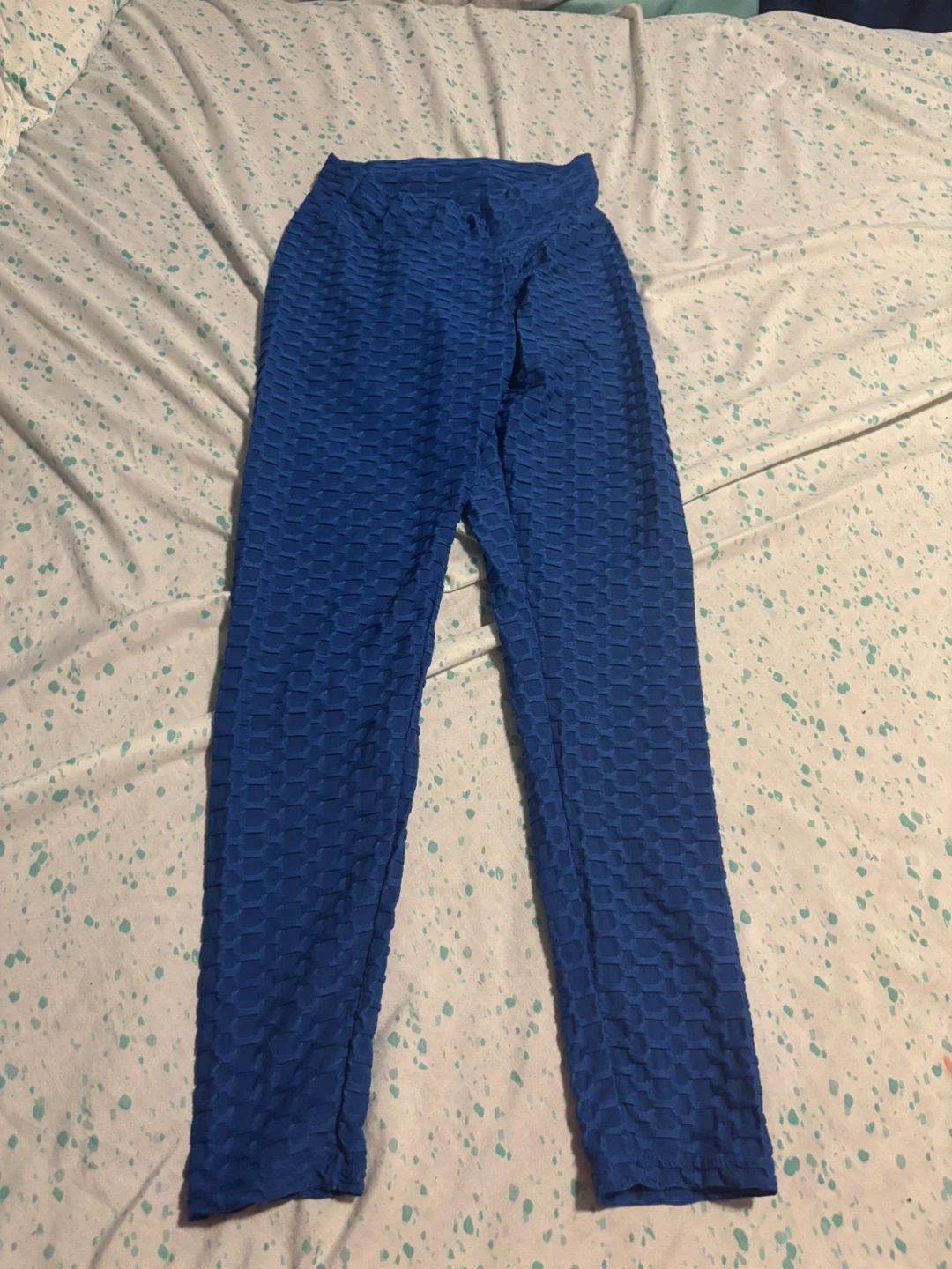 Blue Textured Leggings