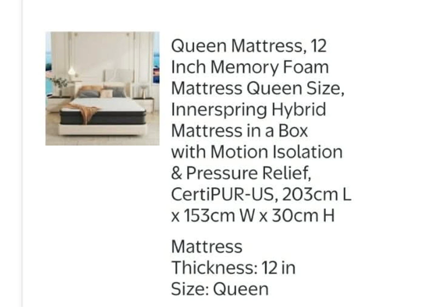 Queen Mattress, 12 Inch Memory Foam Hybrid - photo 2