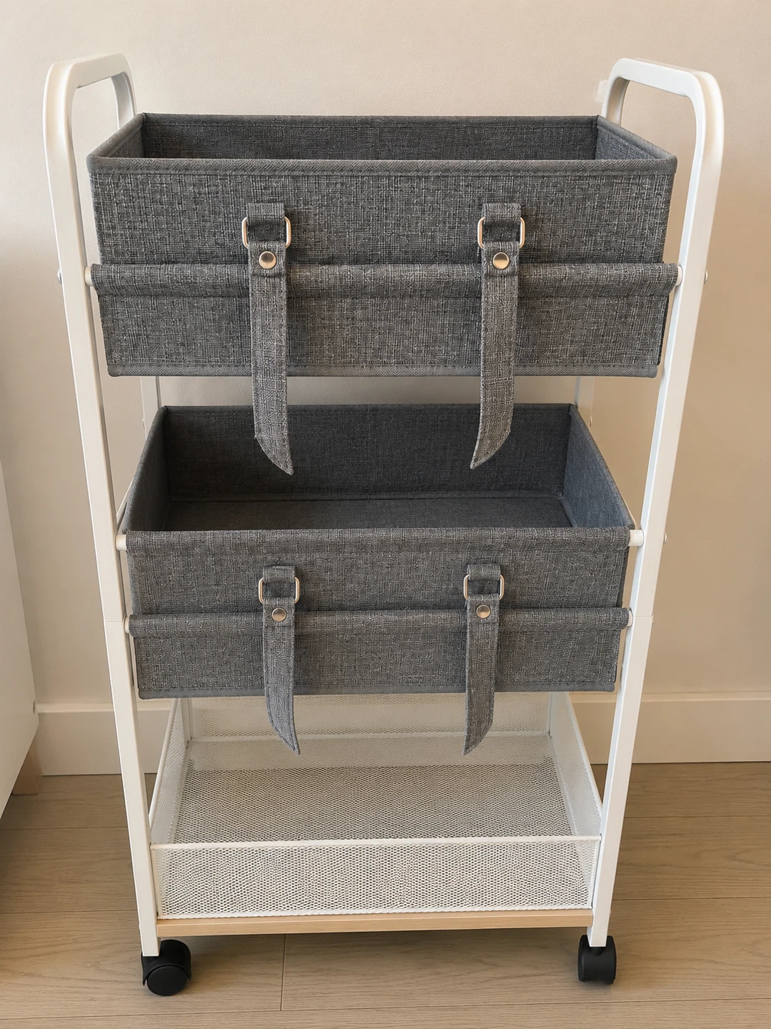 Grey 3-Tier Rolling Diaper Caddy Storage Cart
