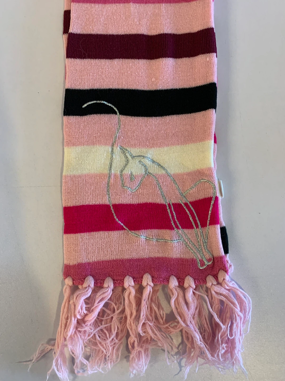 Striped Scarf with Cat Design
