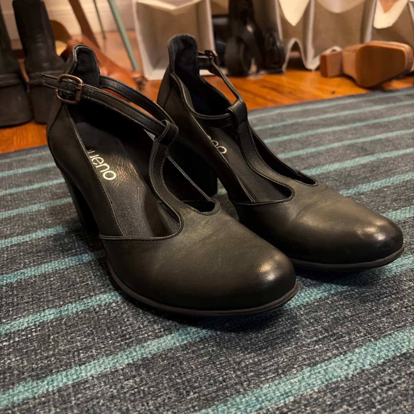 Bueno Black Leather Mary Jane Heels