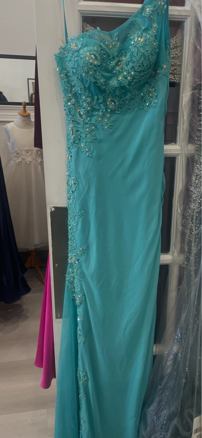 Teal One-Shoulder Embellished Dress