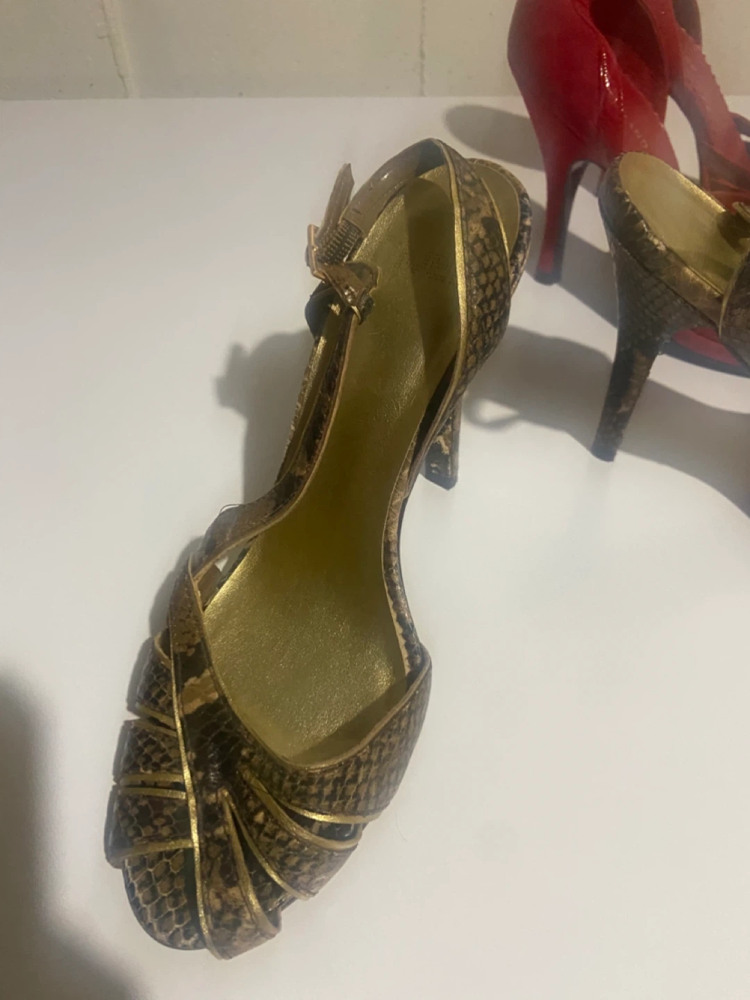 River Island Red Patent Heels & Snake Print Sandals