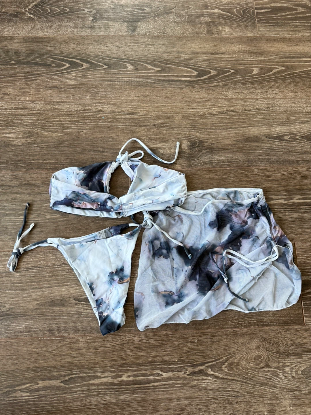 New SHEIN Marble Print Bikini with Mesh Skirt size small - photo 3