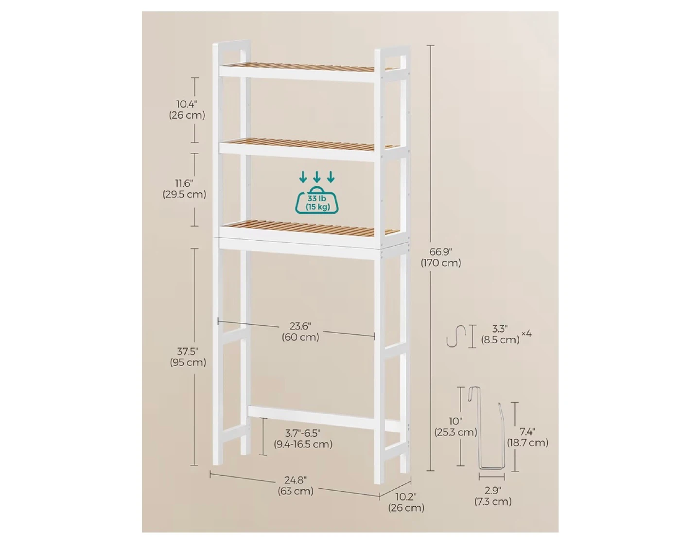 White 3-Tier Over-the-Toilet Storage Shelf - photo 2
