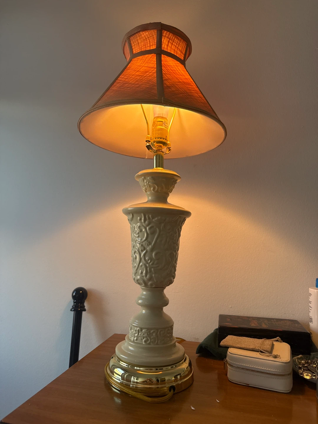 Vintage Ceramic Table Lamp with Tan Shade