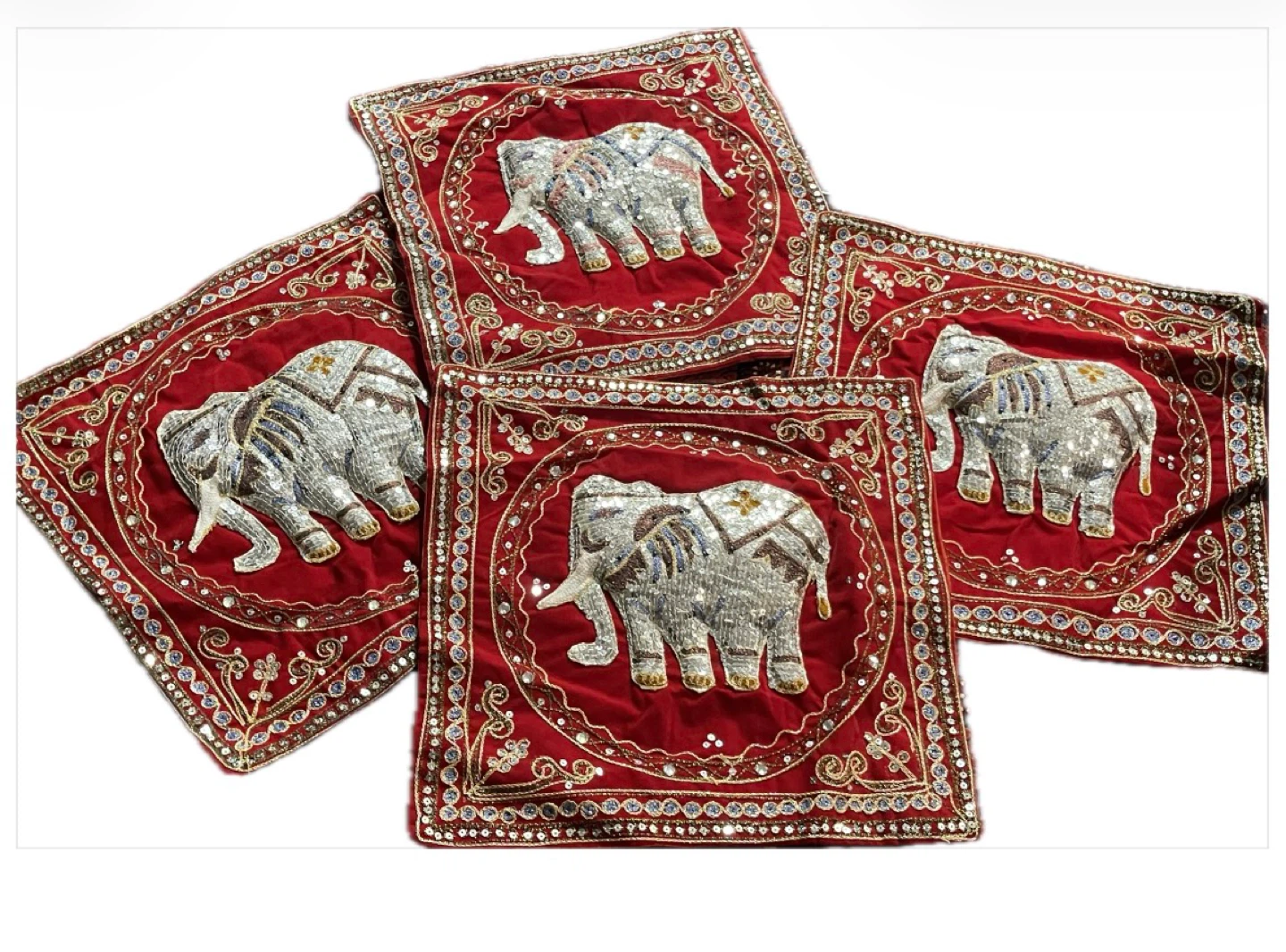 Set of 4 Red Elephant Sequin Pillow Covers