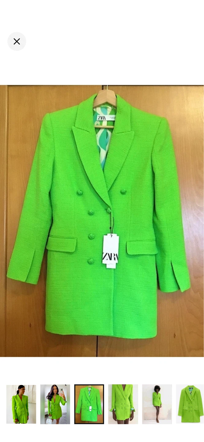New with Tags Zara Green Double Breasted Blazer Dress