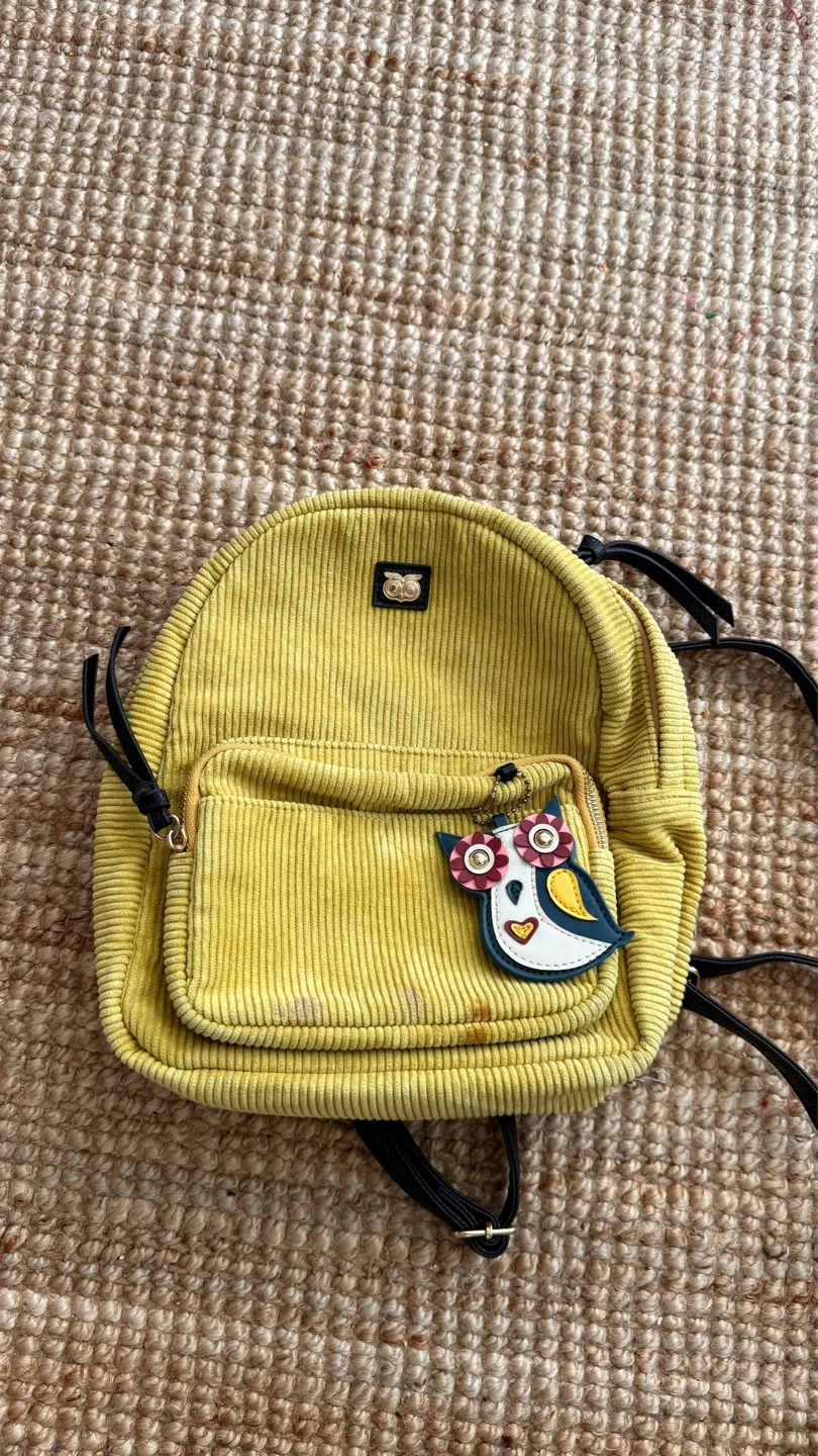 Yellow Corduroy Backpack with Owl Charm - photo 2