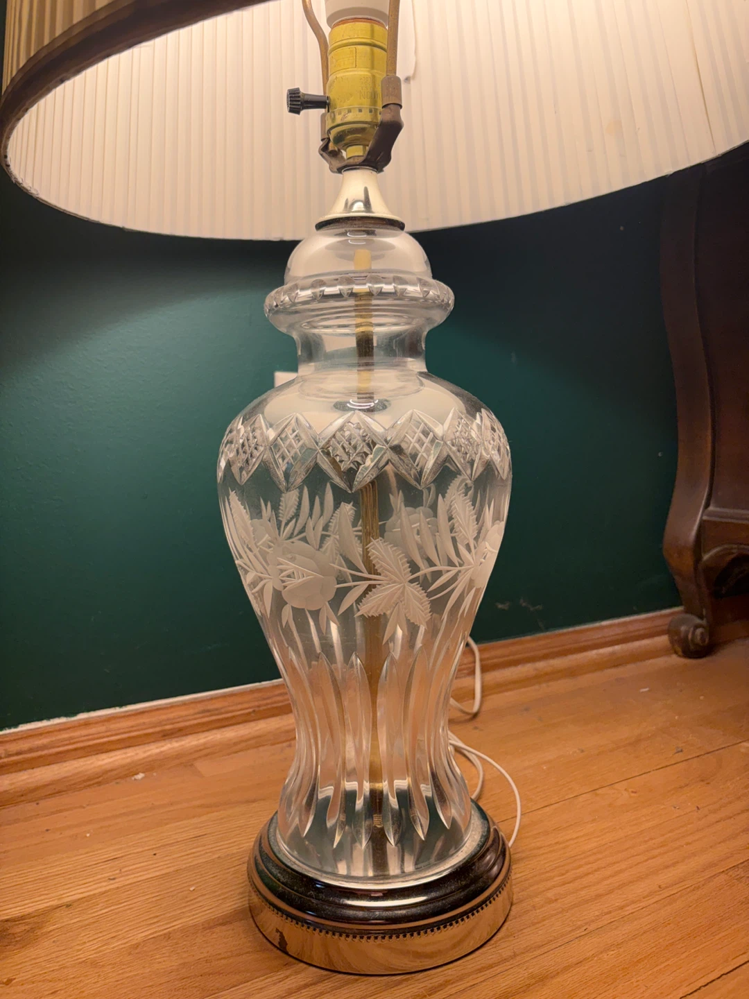 Vintage Etched Crystal Table Lamp