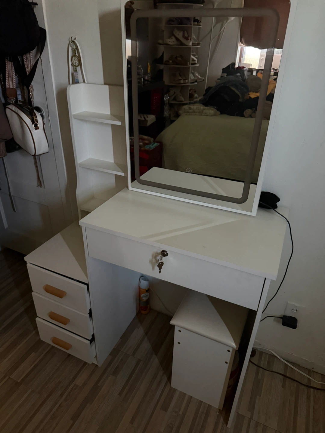 White Vanity Dressing Table with Lighted Mirror and Stool - photo 2
