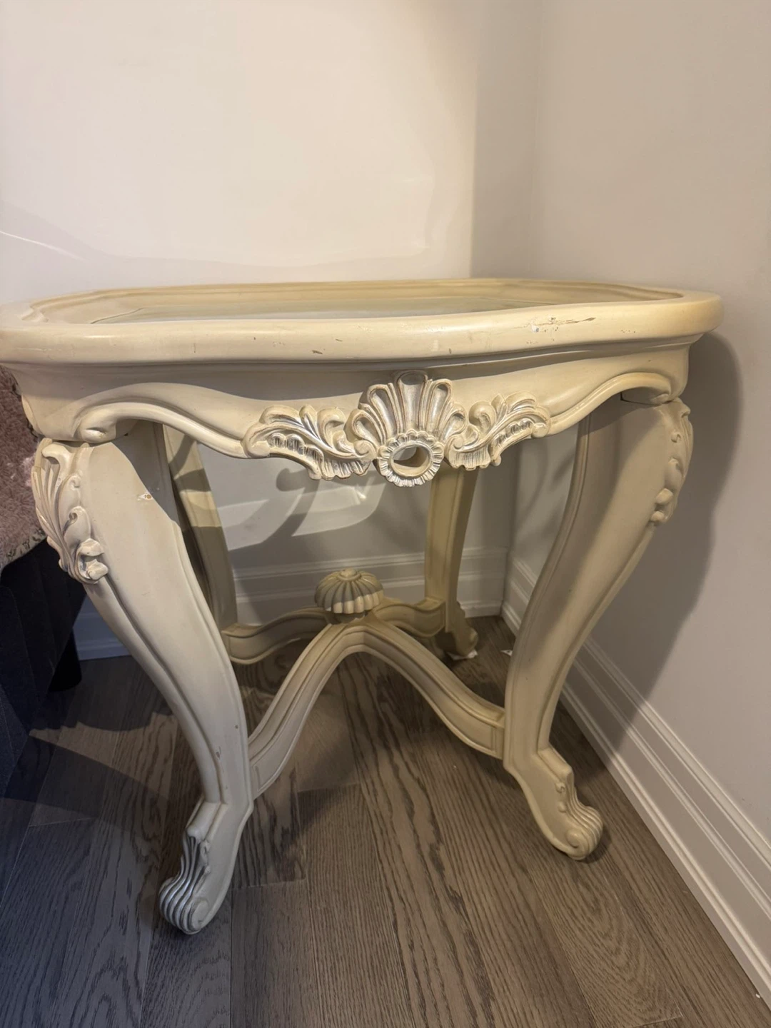 Cream Oval Accent Table with Glass Top