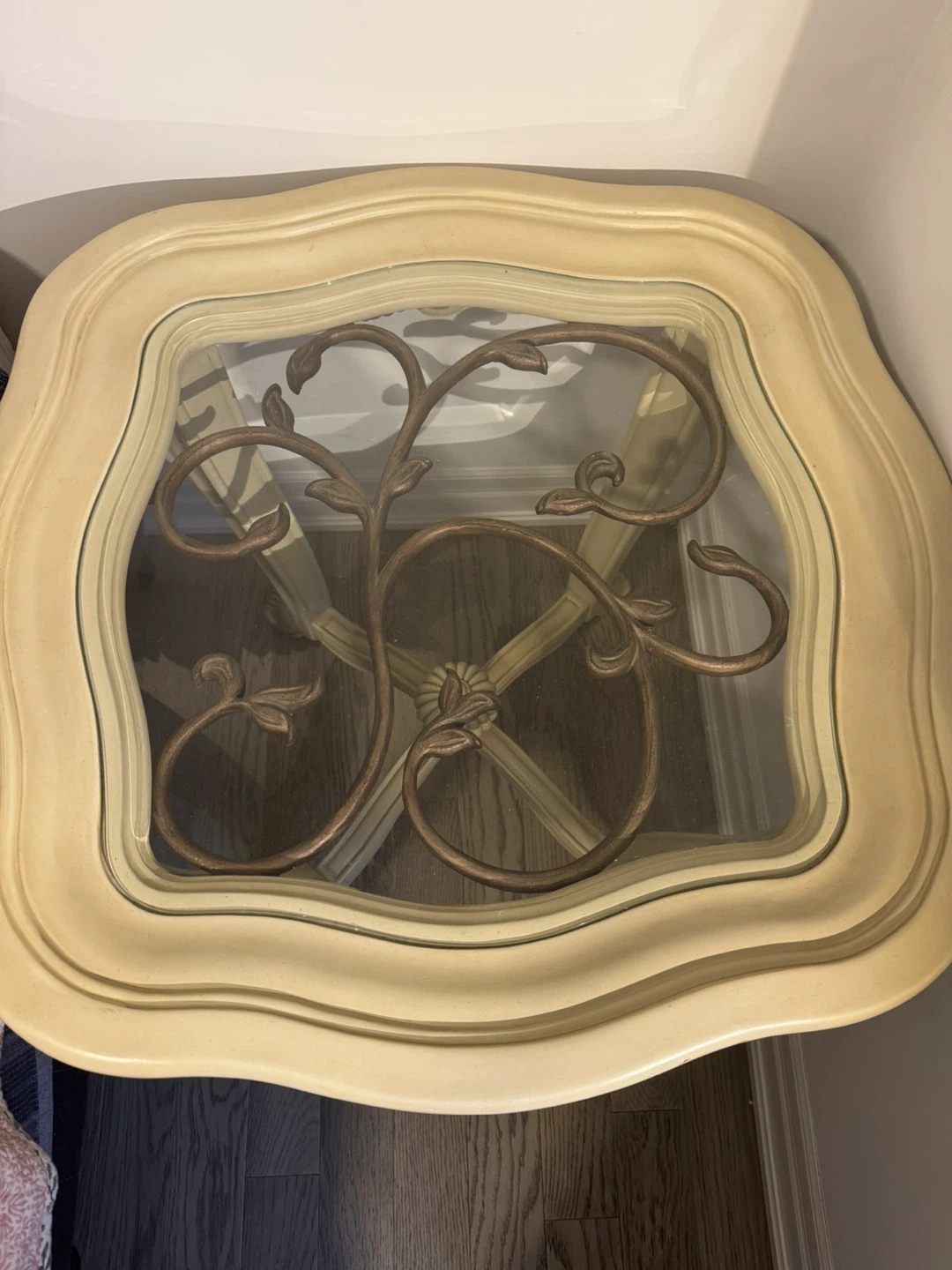 Cream Oval Accent Table with Glass Top - photo 2
