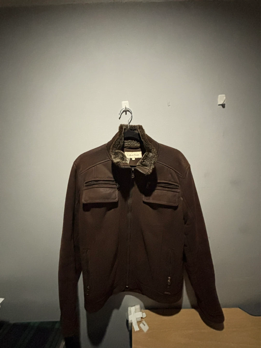 Calvin Klein Men's Brown Faux Leather Jacket