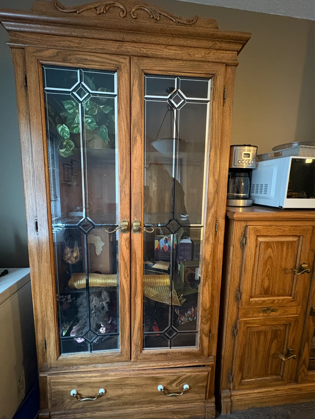 Oak Display Cabinet with Glass Doors