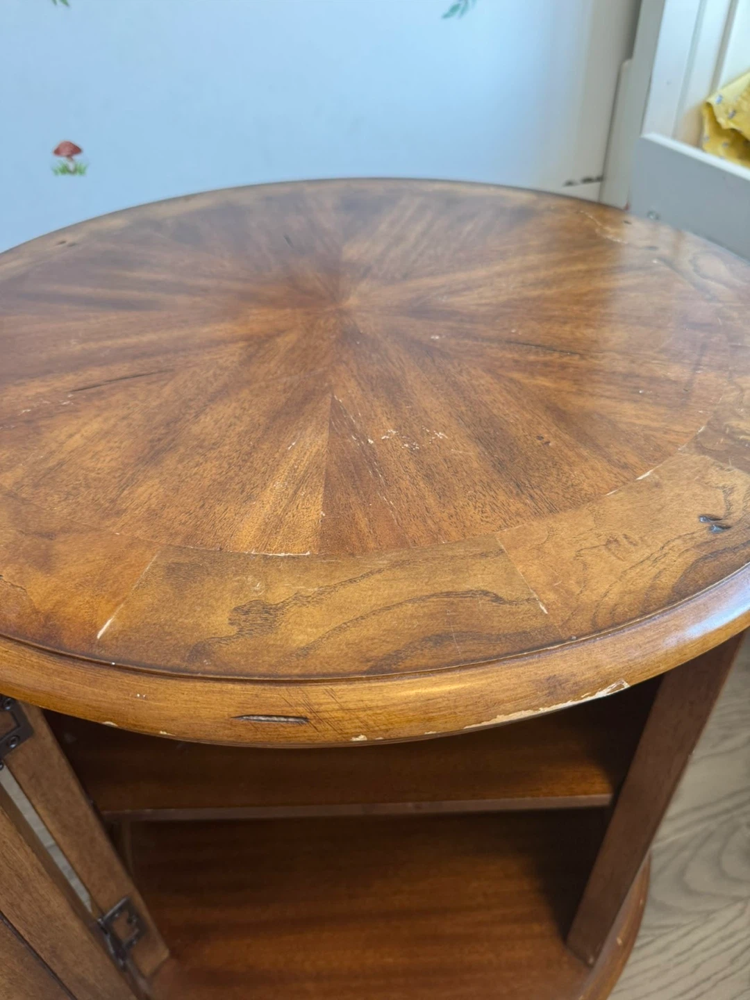 Wooden Round Side Table with Storage - photo 3