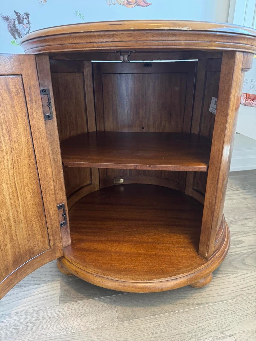 Wooden Round Side Table with Storage - photo 5