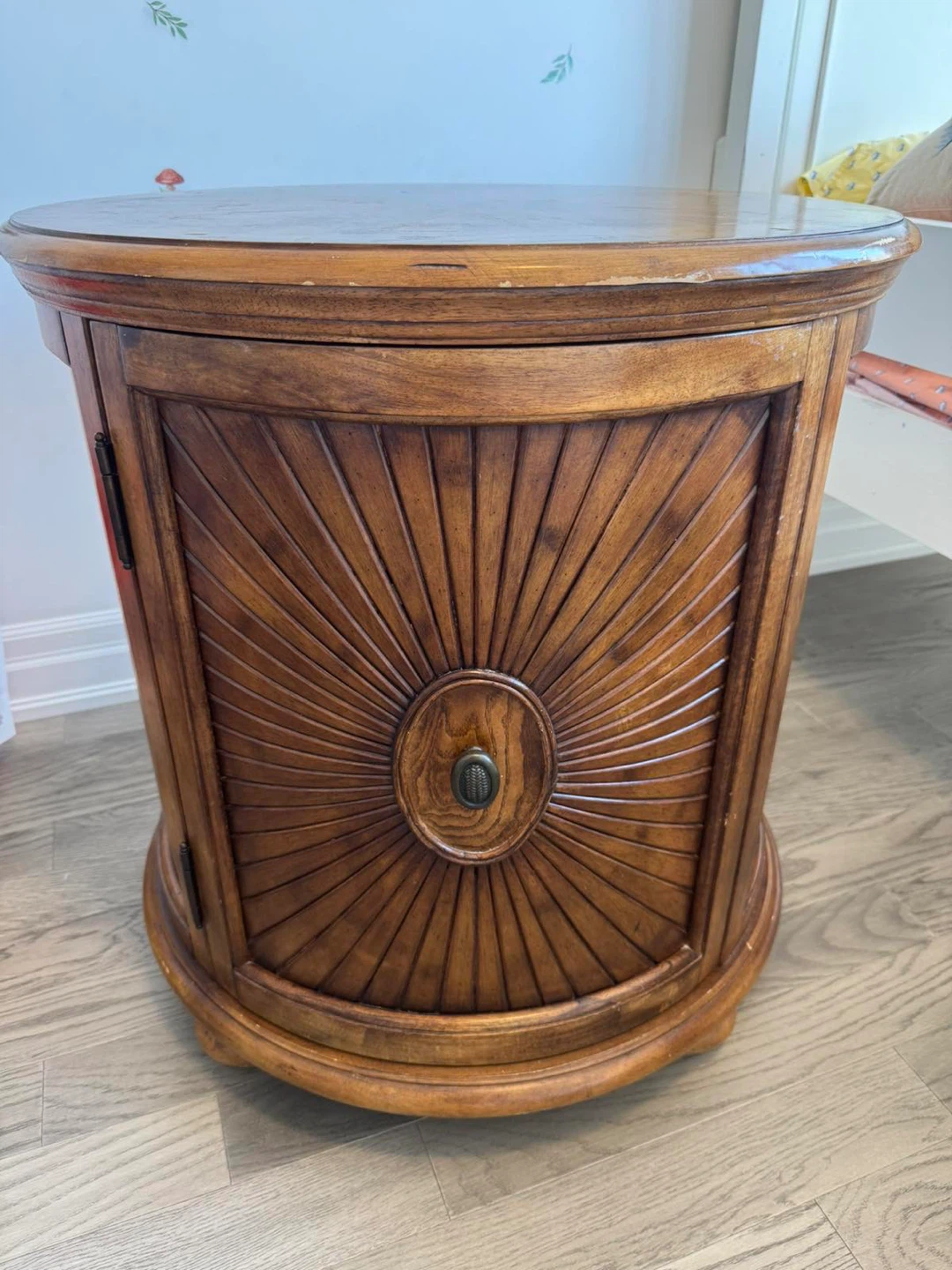 Wooden Round Side Table with Storage