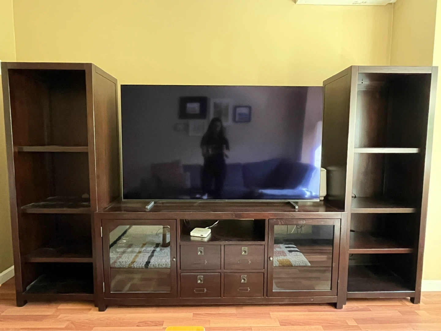 Dark Wood Entertainment Unit with Shelving