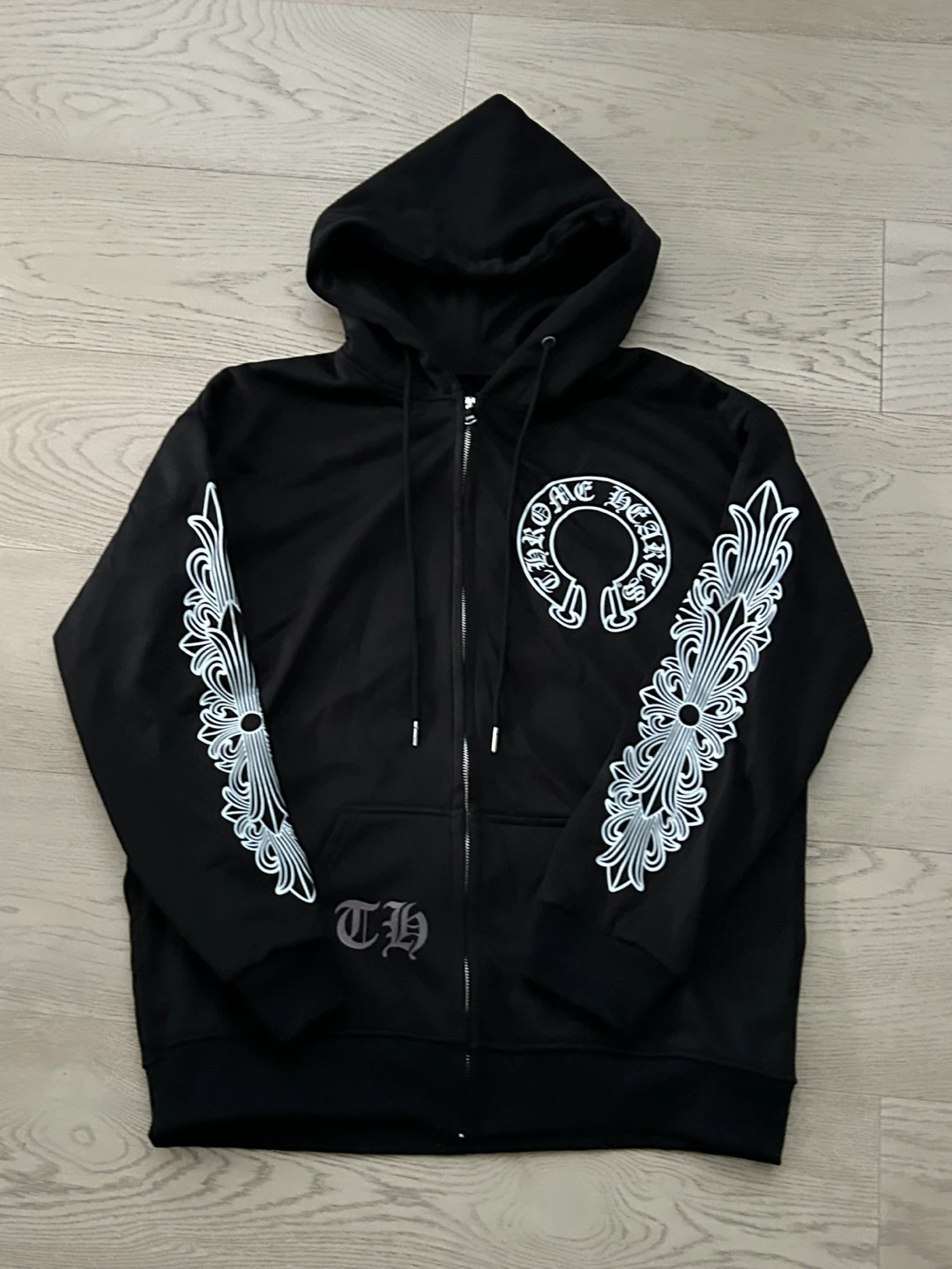 Chrome Hearts Black Horseshoe Logo Zip-Up Hoodie
