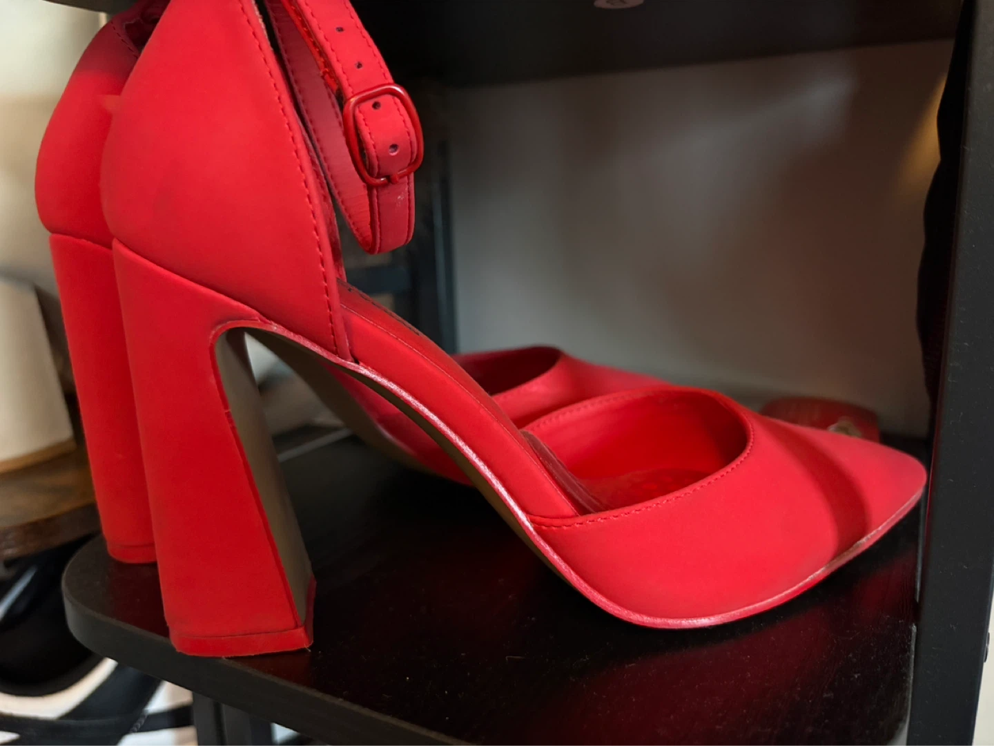 Red Block Heel Ankle Strap Pumps - photo 3